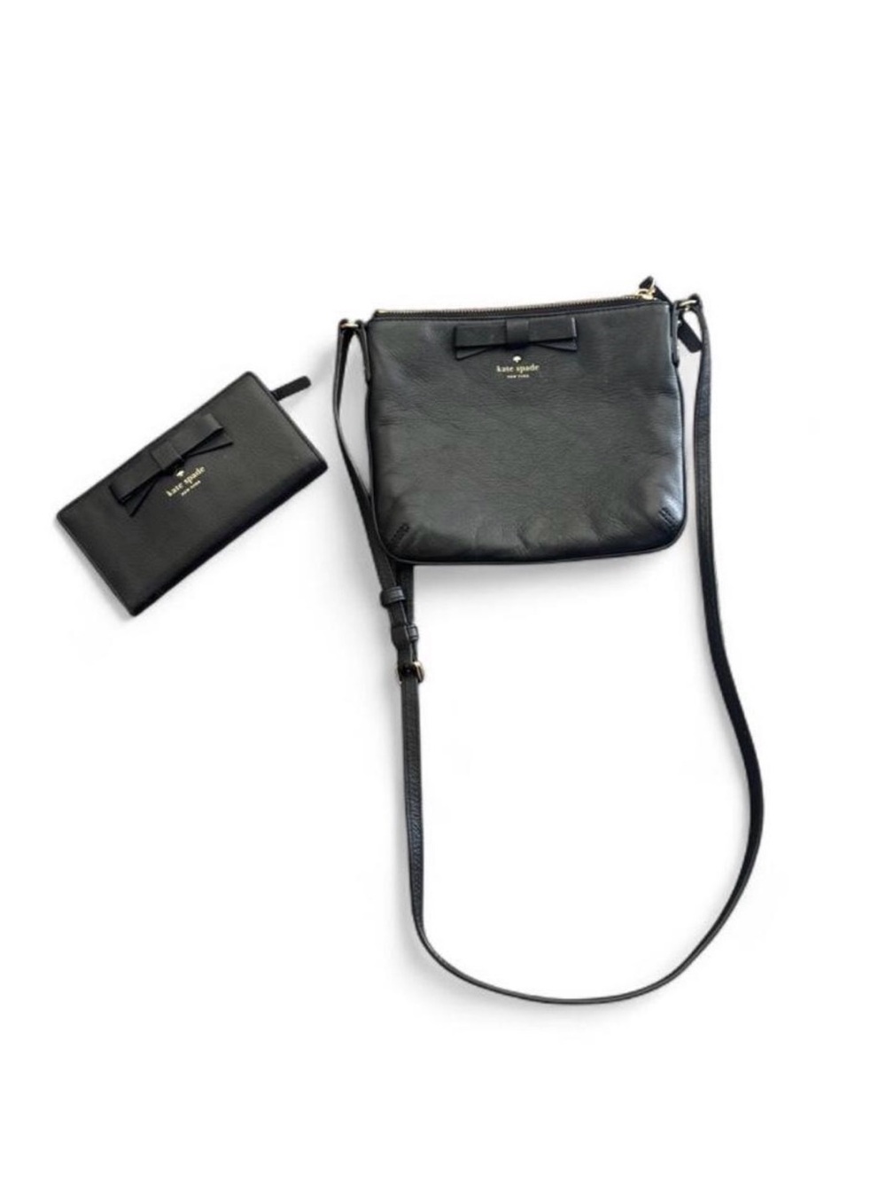 kate spade Black Leather Bow Crossbody with Matching Wallet